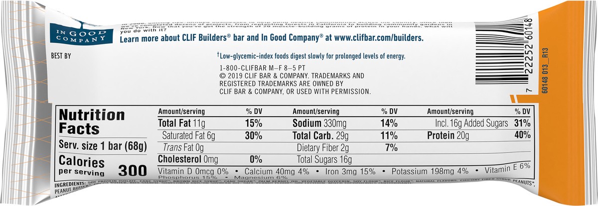 slide 5 of 9, CLIF Builders Clif Peanut Butter Builders Protein Bar, 2.4 oz