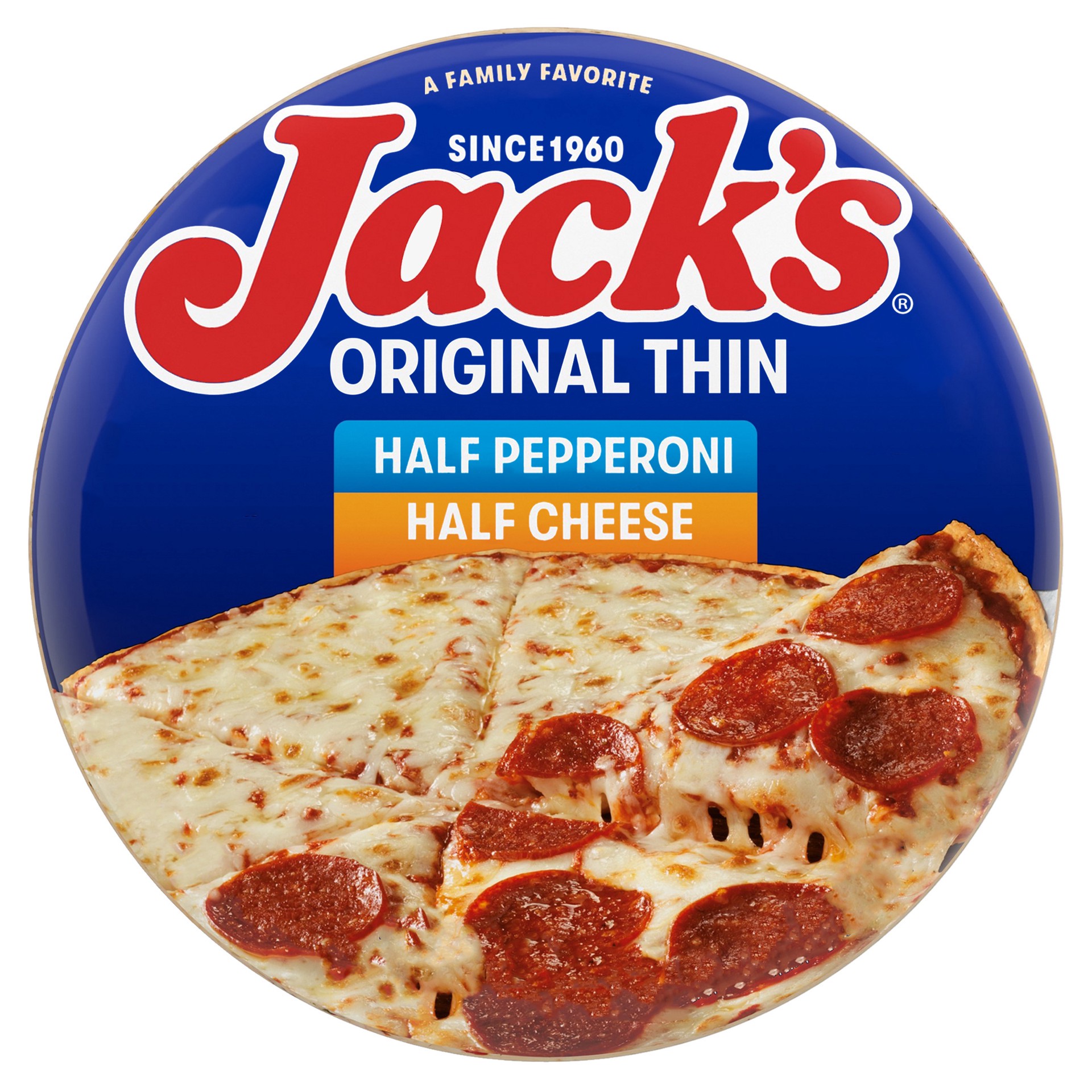 slide 1 of 7, Jack's Original Thin Crust Half and Half Pepperoni and Cheese Frozen Pizza, 14.6 oz