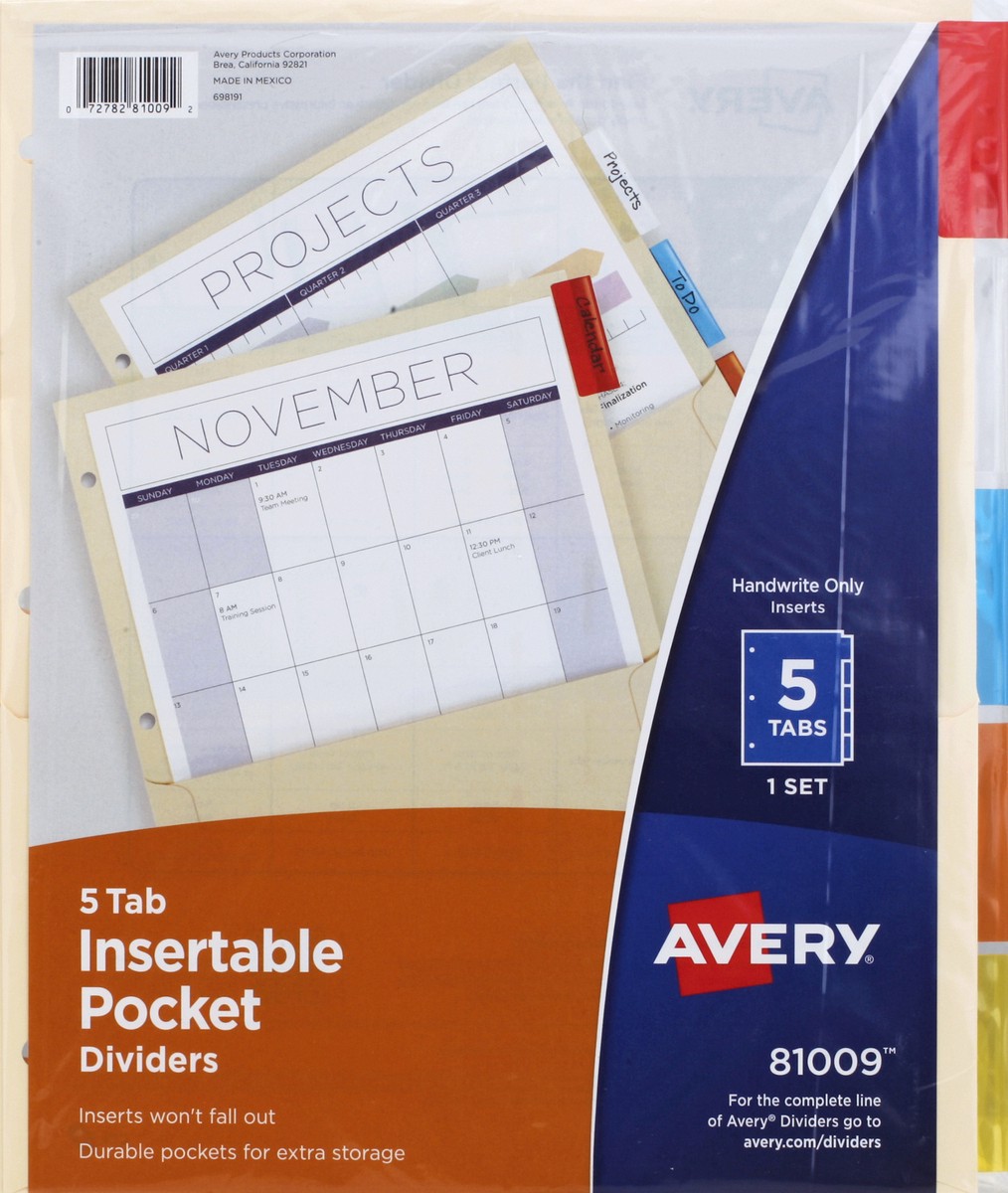 slide 2 of 3, Avery Advantages Insertable Pockets N Tabs Dividers, 5 ct