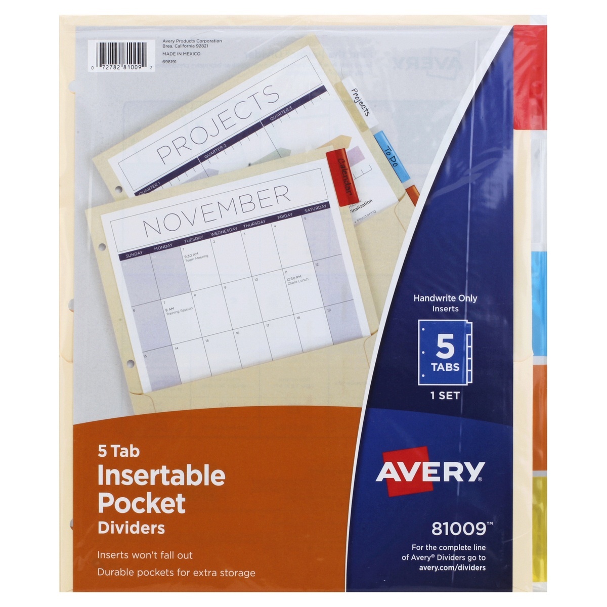 slide 1 of 1, Avery Advantages Insertable Pockets N Tabs Dividers, 5 ct