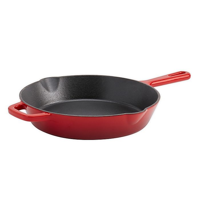 slide 1 of 4, Artisanal Kitchen Supply Enameled Cast Iron Round Skillet - Red, 10 in