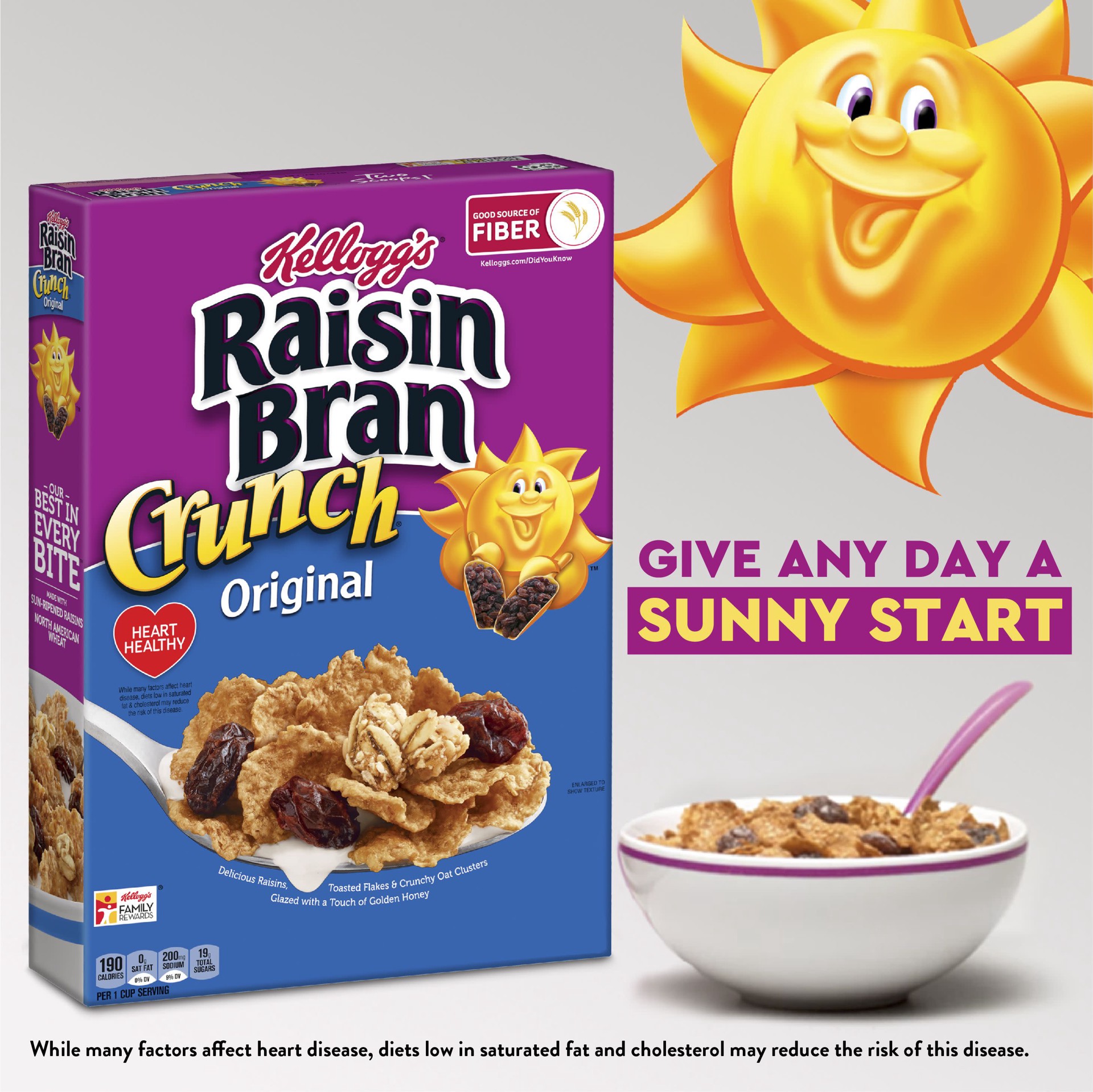 slide 2 of 5, Raisin Bran Kellogg's Raisin Bran Crunch Breakfast Cereal, Fiber Cereal, Made with Real Fruit, Original, 56.6oz Box, 2 Bags, 56.60 oz