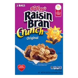 Kellogg's Raisin Bran Crunch Breakfast Cereal, Fiber Cereal, Made with Real Fruit, Original, 56.6oz Box (2 Bags)