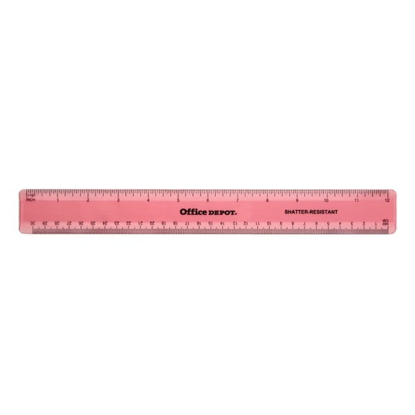 slide 1 of 1, Office Depot Brand Plastic Ruler, 12'', Assorted Colors (No Color Choice), 1 ct