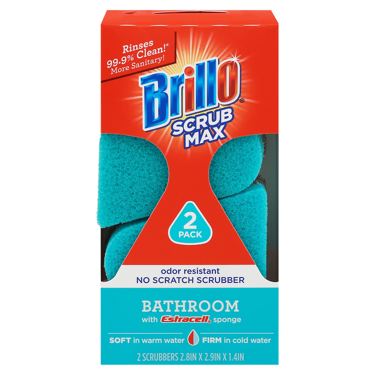 slide 1 of 1, Brillo Scrub Max Bathroom Scrubbers, 2 ct