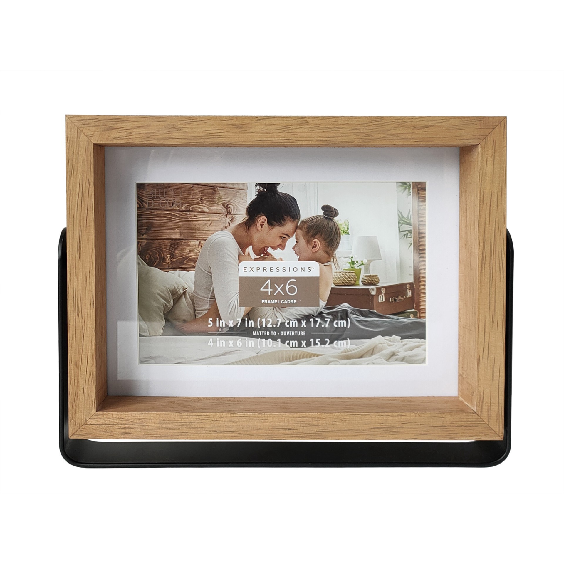 slide 4 of 6, Expressions 4" X 6" Natural Wood Frame With Mat In Metal Base By Studio Decor, 4 in x 6 in