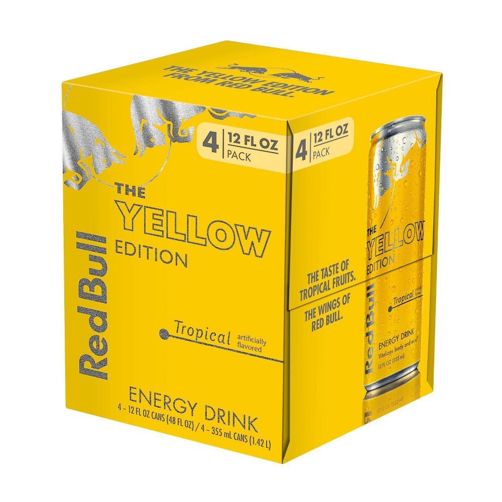 slide 2 of 2, Red Bull Yellow Edition Energy Drink, Tropical, 114mg Caffeine, 12 fl oz, Pack of 4 Cans, 4 ct