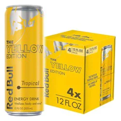 Red Bull Yellow Edition Energy Drink, Tropical, 114mg Caffeine, 12 fl oz, Pack of 4 Cans