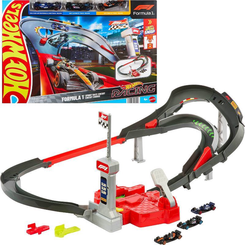 slide 1 of 14, Hot Wheels Racing Formula 1 Sprint Race Circuit Track Set with 3 Die-Cast Toy Cars in 1:64 Scale, 1 ct