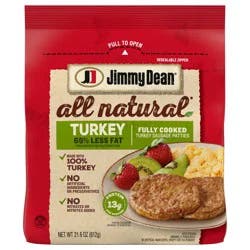 Jimmy Dean All Natural Fully Cooked Turkey Sausage Patties, 21.6 Oz Bag