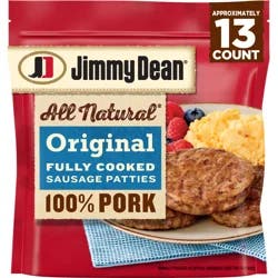 Jimmy Dean All Natural Original Fully Cooked Pork Sausage Patties, 21.6 Oz Bag