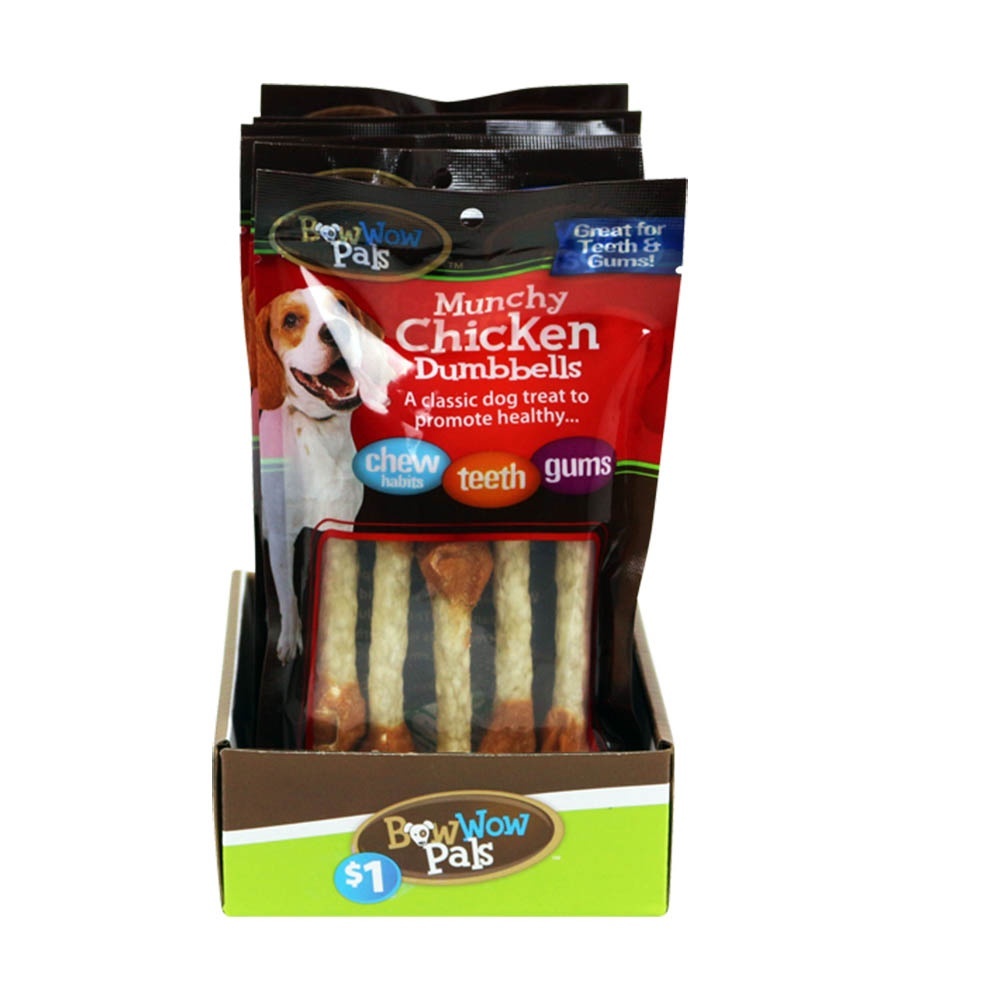 slide 1 of 1, Bow Wow Pals Bow Wow Munchy Chicken Dumbbells, 5 ct