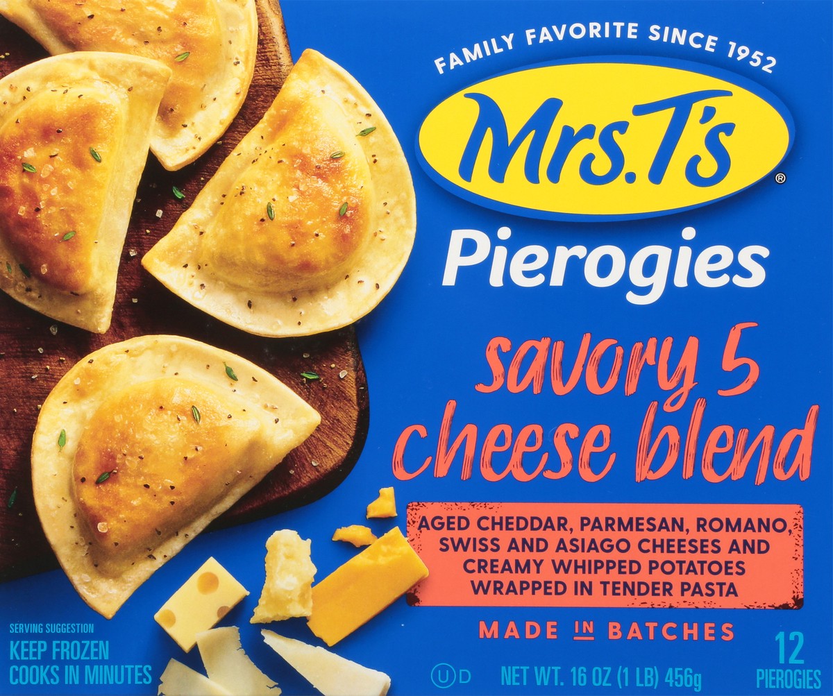 slide 1 of 13, Mrs. T's Pierogies Savory Five Cheese Blend, 16 oz