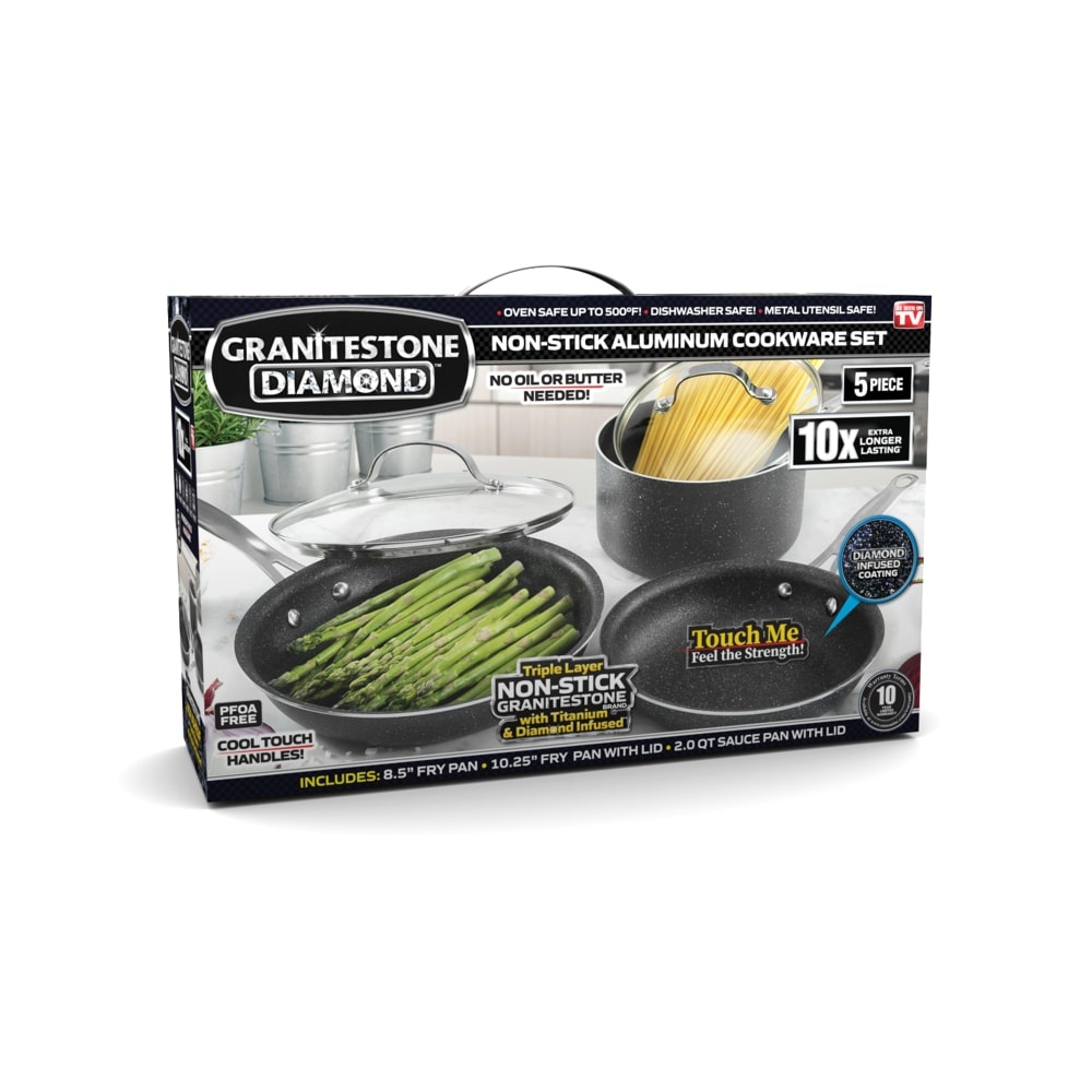 slide 1 of 1, Gotham Steel Granitestone Diamond Nonstick Aluminum Cookware Set - Black, 5 ct