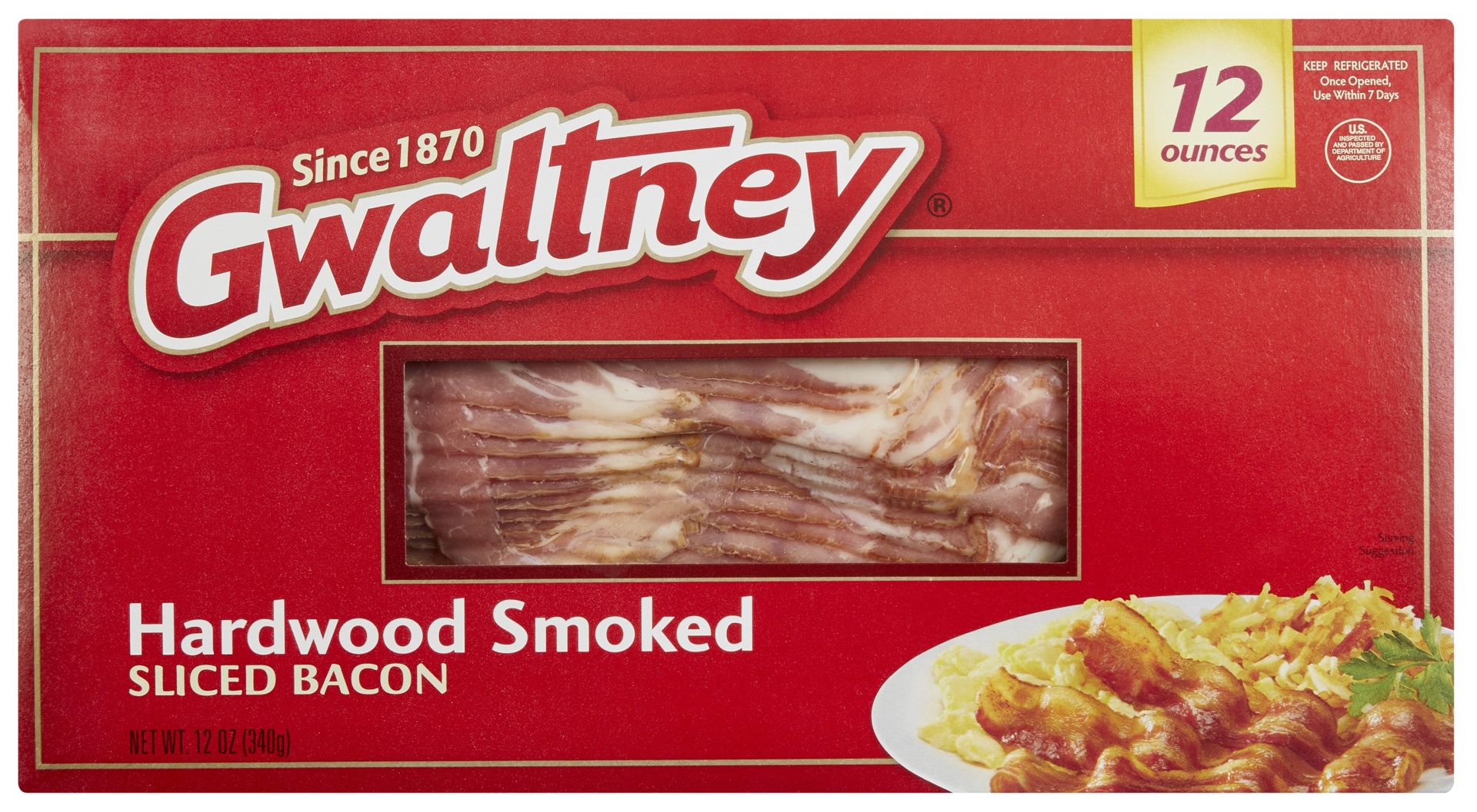 slide 1 of 1, Gwaltney Hardwood Smoked Premium Sliced Bacon, 12 oz