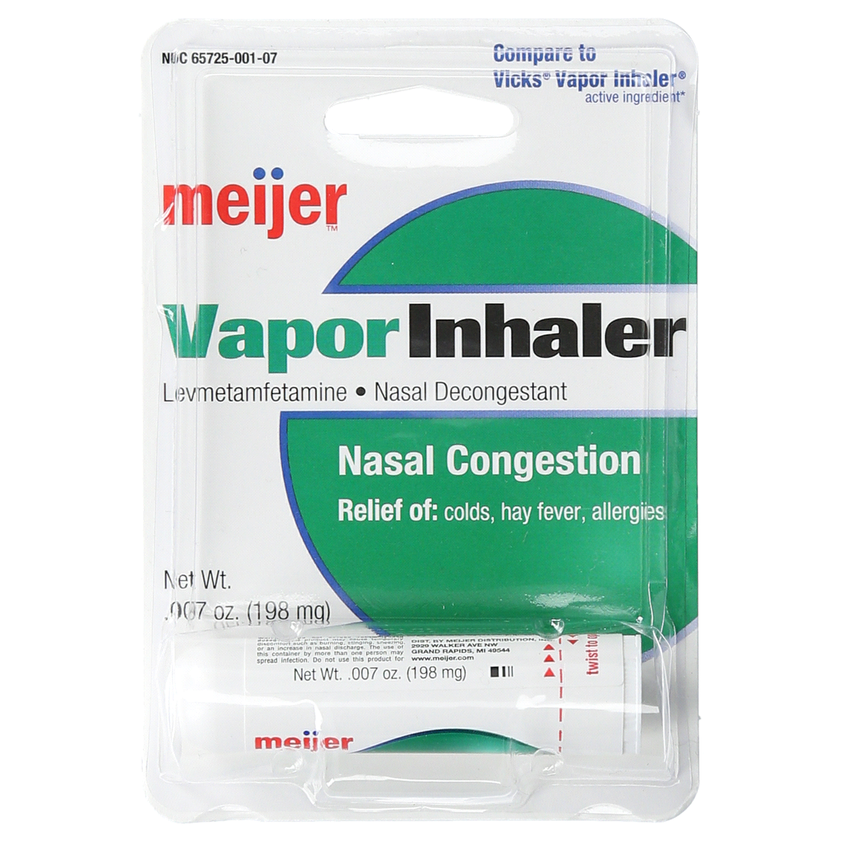 slide 1 of 5, Meijer Decongestant Vapor Inhaler, 0.007 oz