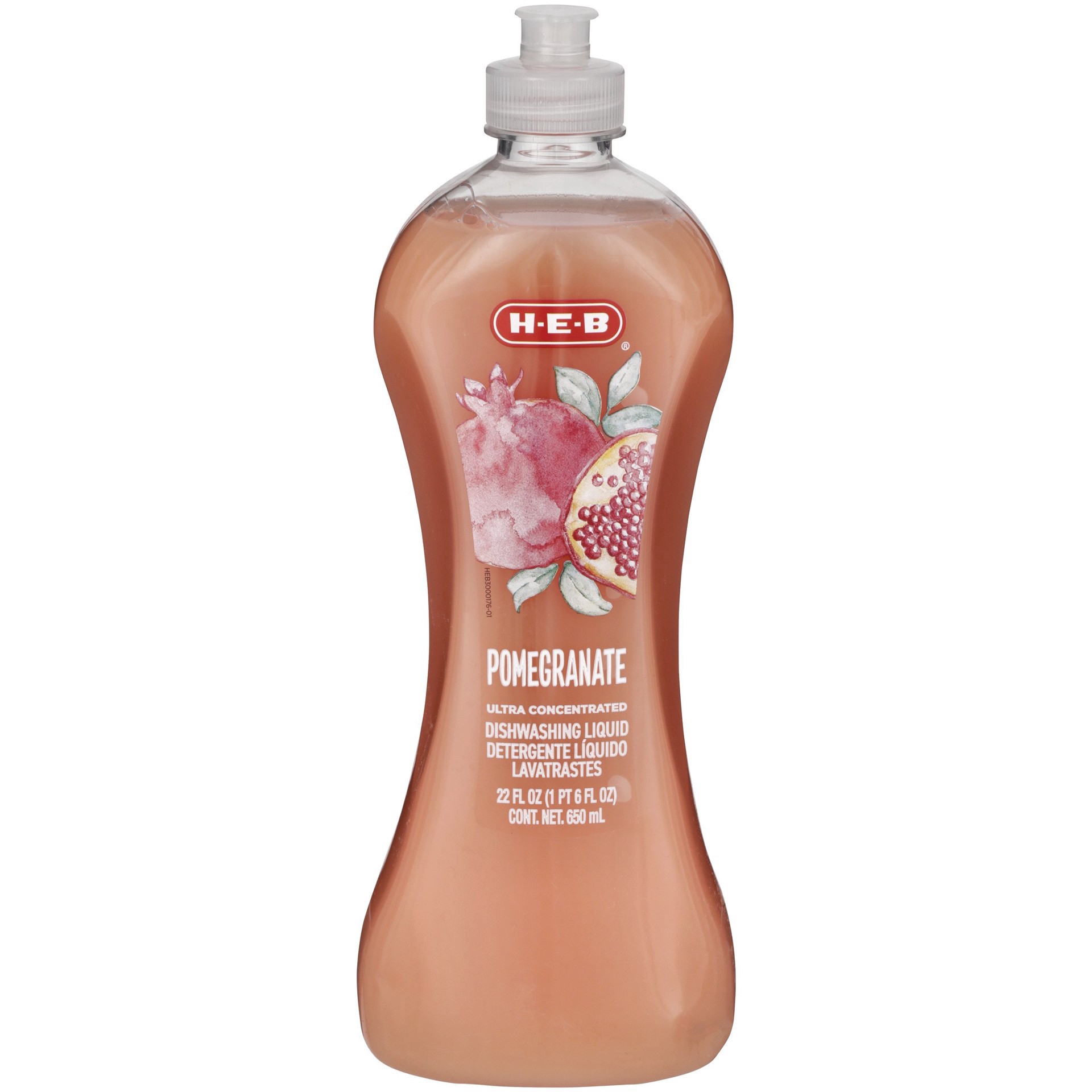 slide 1 of 1, H-E-B Cleaning Ultra Concentrated Skin Softening Pomegranate Dishwashing Liquid, 22 oz