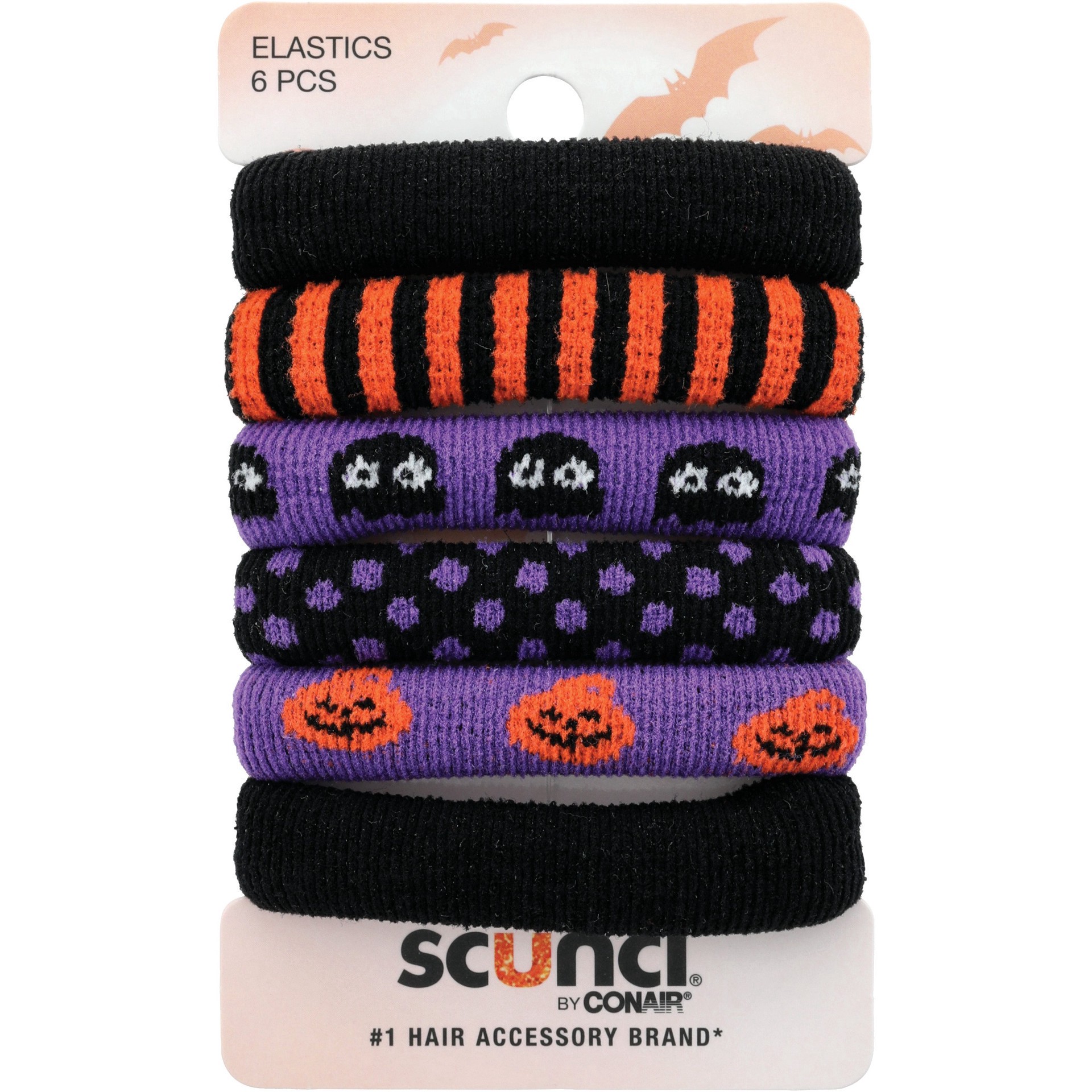 slide 1 of 1, scünci Scunci Halloween Hair Elastics, 6 ct