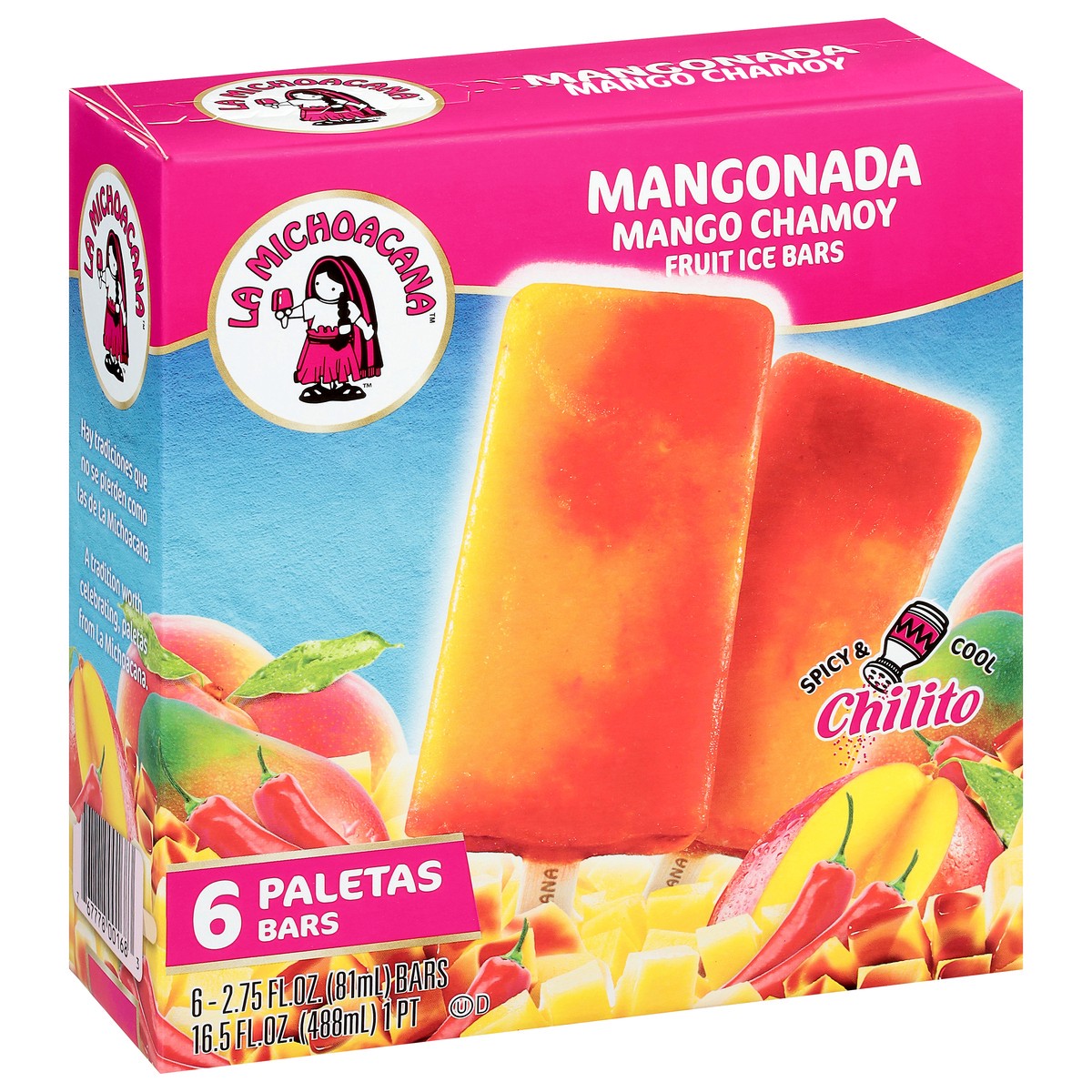 slide 3 of 9, La Michoacana Mango Chamoy Fruit Ice Bars 6 - 2.75 fl oz Bars, 6 ct