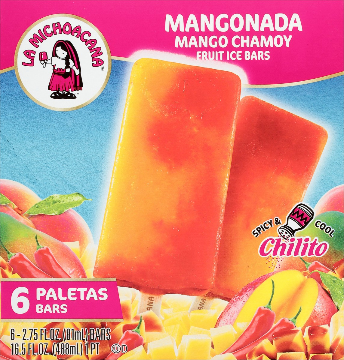 slide 6 of 9, La Michoacana Mango Chamoy Fruit Ice Bars 6 - 2.75 fl oz Bars, 6 ct