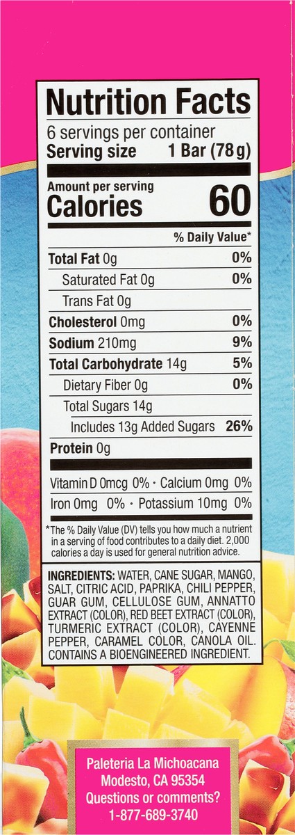 slide 2 of 9, La Michoacana Mango Chamoy Fruit Ice Bars 6 - 2.75 fl oz Bars, 6 ct