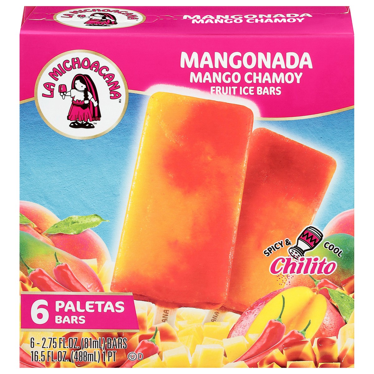 slide 1 of 9, La Michoacana Mango Chamoy Fruit Ice Bars 6 - 2.75 fl oz Bars, 6 ct