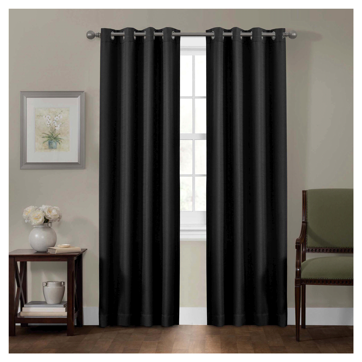 slide 1 of 1, Maytex Mills Sheridan Smart Curtain Ultimate Light Blocker Curtain Panel - Black, 40 in x 84 in