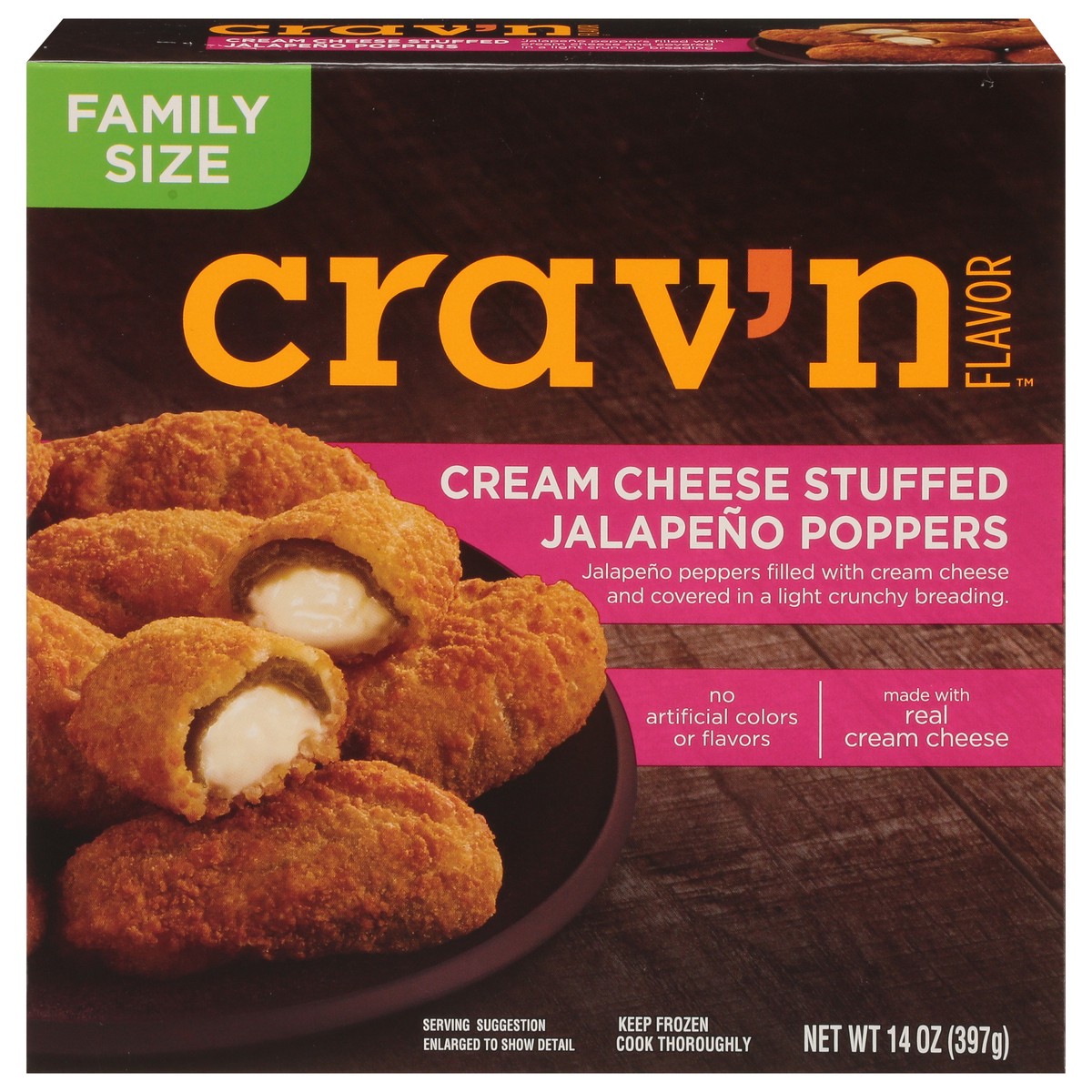 slide 1 of 10, Crav'n Flavor Cream Cheese Stuffed Jalapeno Poppers Family Size, 14 oz