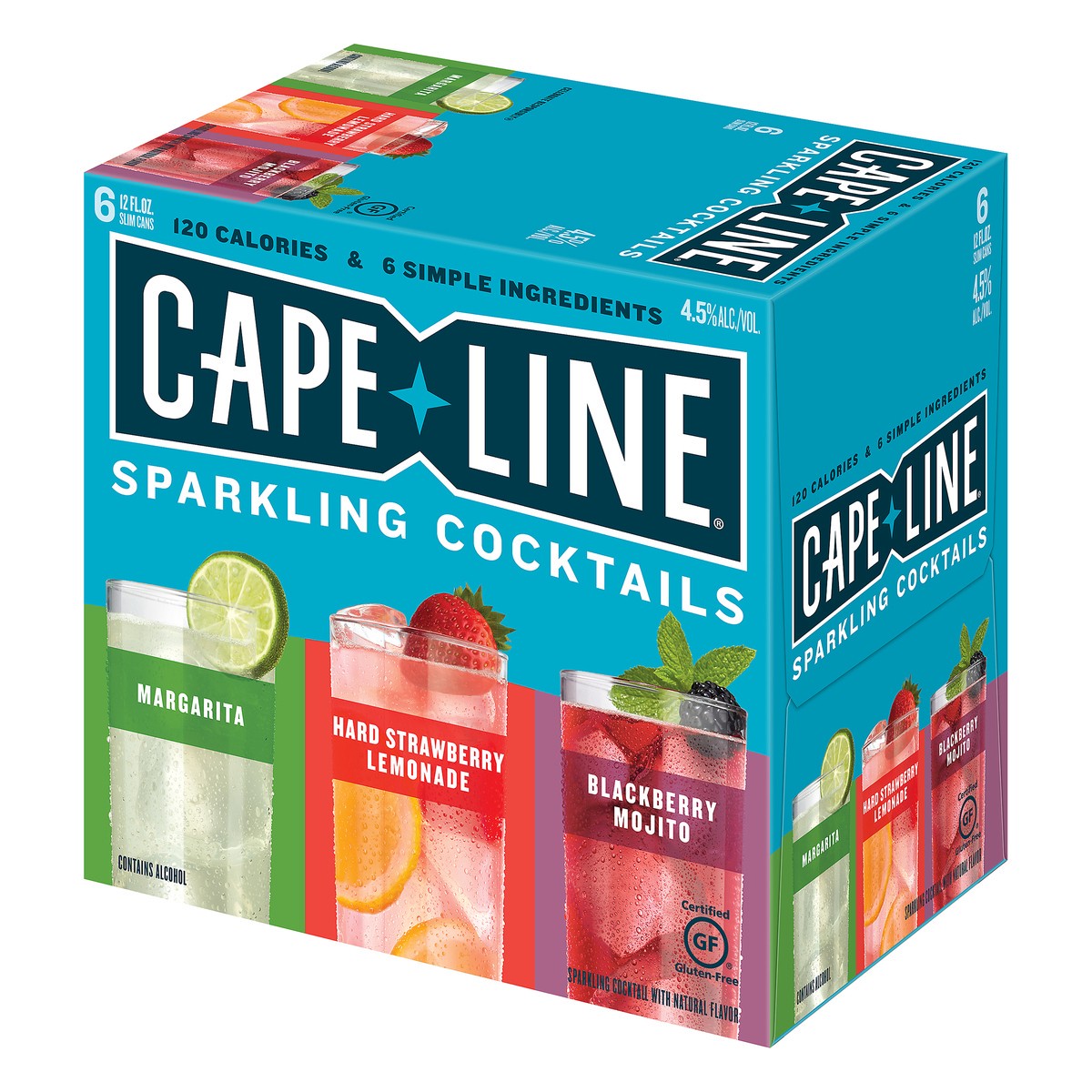 slide 5 of 9, Cape Line Variety Pack Cape Line Sparkling Cocktails Variety Pack, Gluten Free, 6 Pack, 12 FL OZ Cans, 4.5% ABV, 6 ct; 12 oz