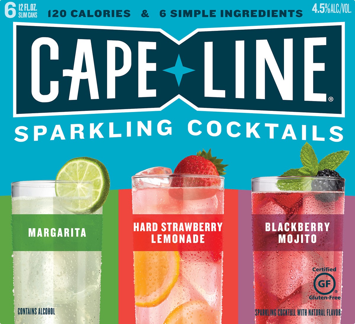 slide 2 of 9, Cape Line Variety Pack Cape Line Sparkling Cocktails Variety Pack, Gluten Free, 6 Pack, 12 FL OZ Cans, 4.5% ABV, 6 ct; 12 oz