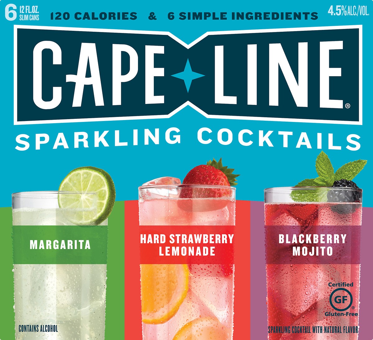 slide 6 of 9, Cape Line Variety Pack Cape Line Sparkling Cocktails Variety Pack, Gluten Free, 6 Pack, 12 FL OZ Cans, 4.5% ABV, 6 ct; 12 oz