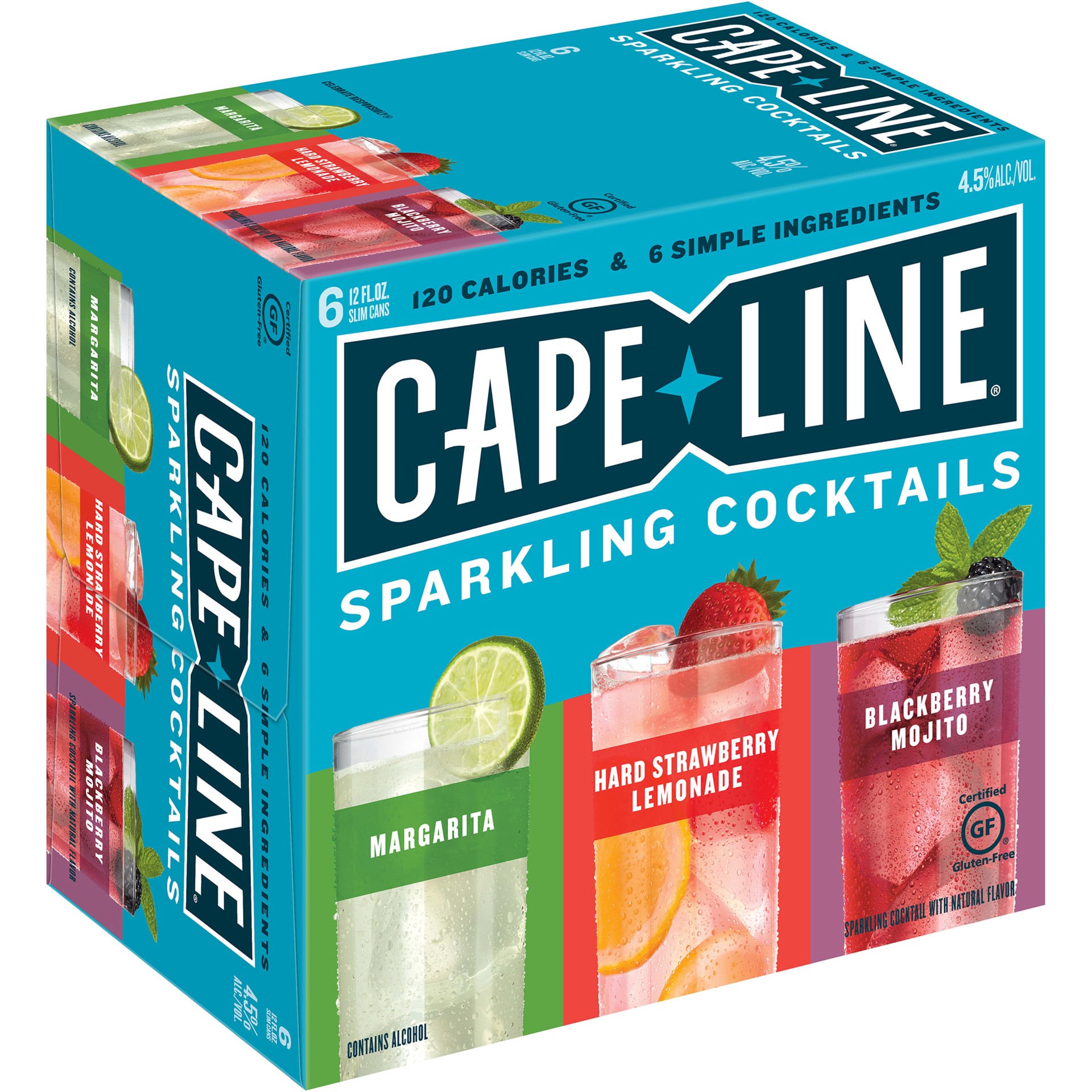 slide 1 of 9, Cape Line Variety Pack Cape Line Sparkling Cocktails Variety Pack, Gluten Free, 6 Pack, 12 FL OZ Cans, 4.5% ABV, 6 ct; 12 oz