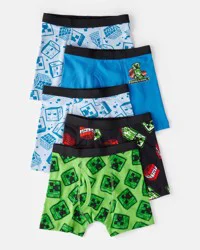 Carter's Boys 5-Pack Minecraft Print Boxer Brief Underwear - Blue/Green/Black Multi 6-7
