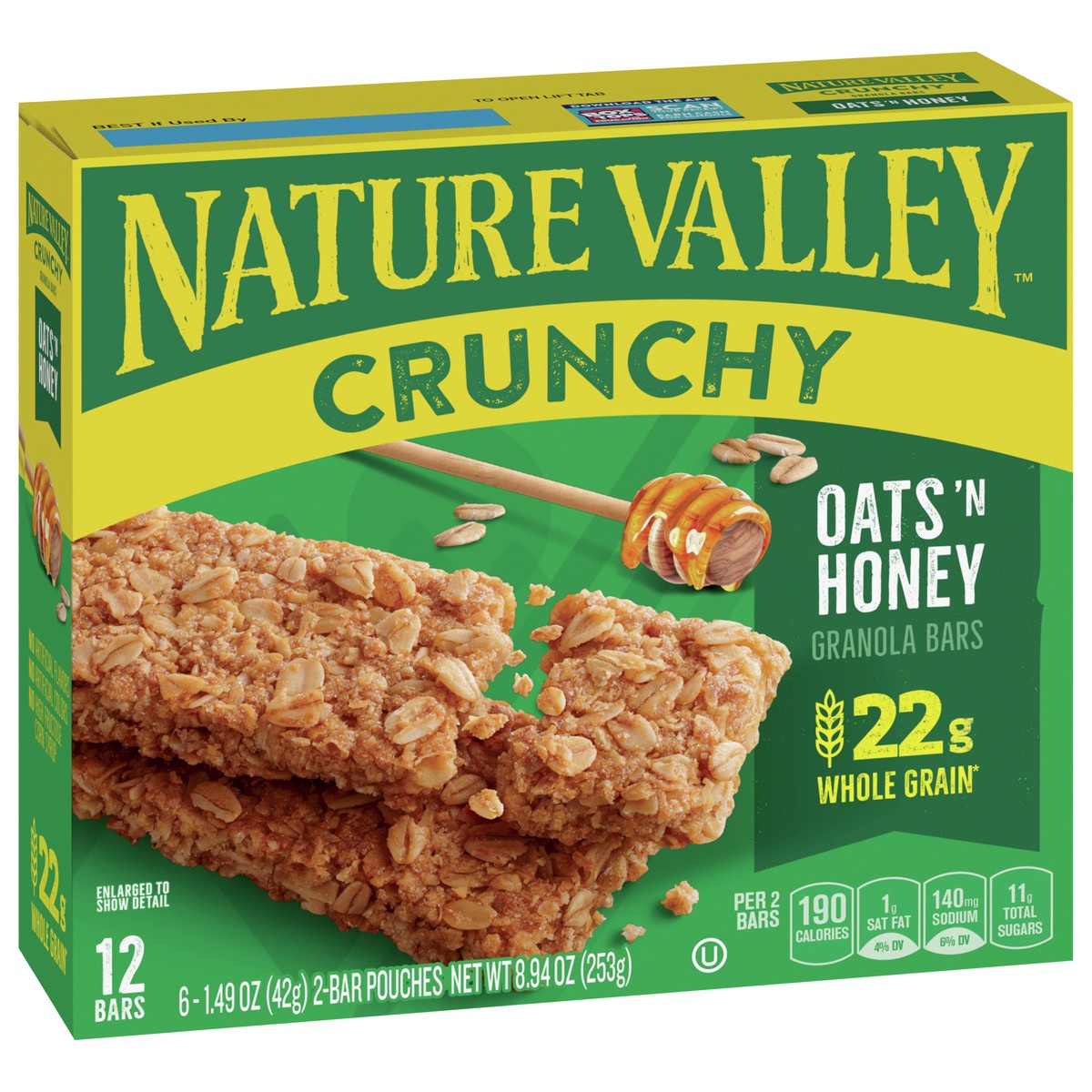 slide 8 of 14, Nature Valley Crunchy Granola Bars, Oats 'N Honey, 8.94 oz, 6 ct, 12 bars, 6 ct