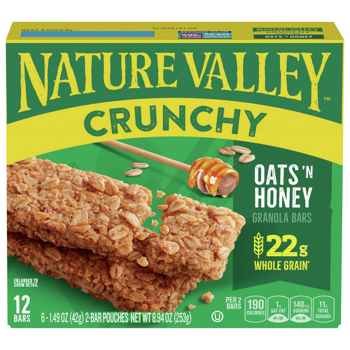 slide 1 of 14, Nature Valley Crunchy Granola Bars, Oats 'n Honey, 12 Bars, 8.94 OZ (6 Pouches), 8.94 oz