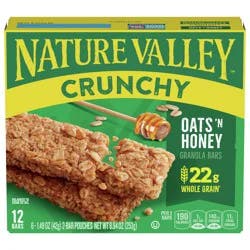 Nature Valley Crunchy Granola Bars, Oats 'n Honey, 12 Ct, 8.94 oz (6 Pouches)