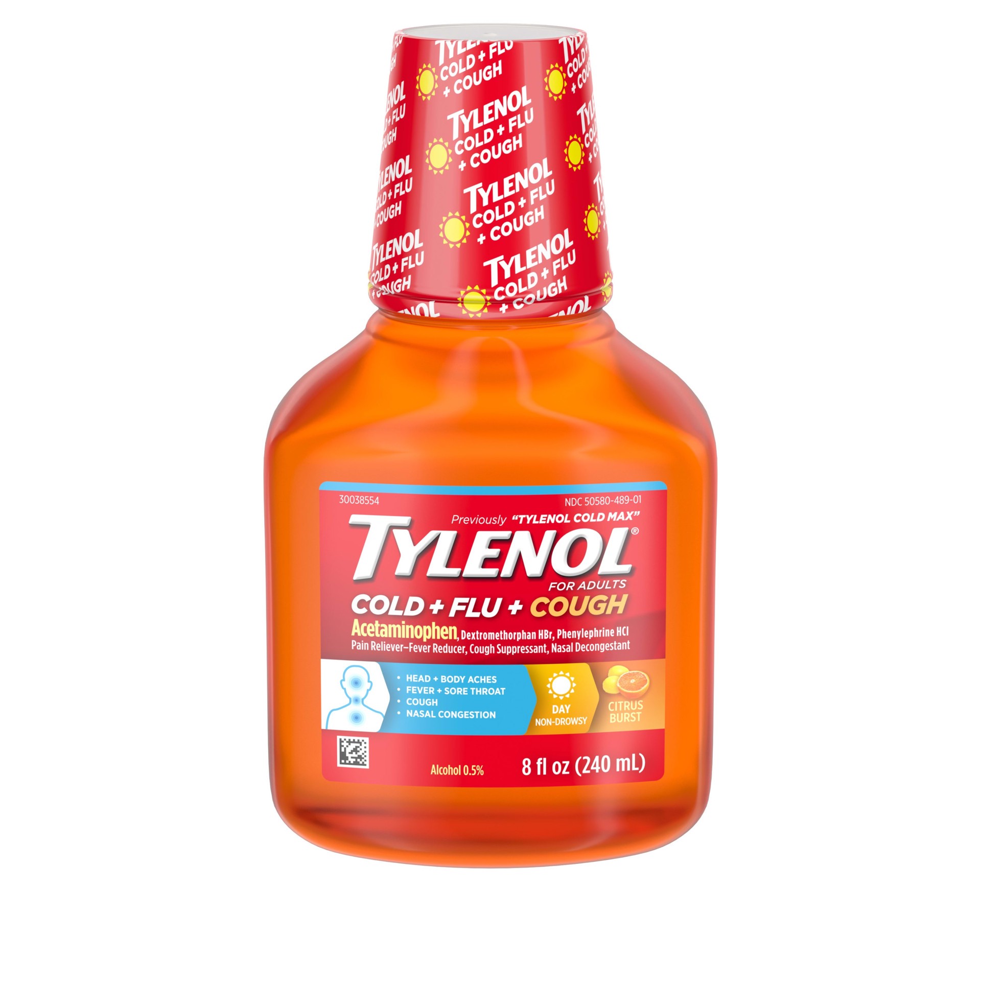 slide 5 of 5, TYLENOL Cold + Flu + Cough Daytime Liquid, Citrus Burst, 8 Fl. Oz, 8 fl oz