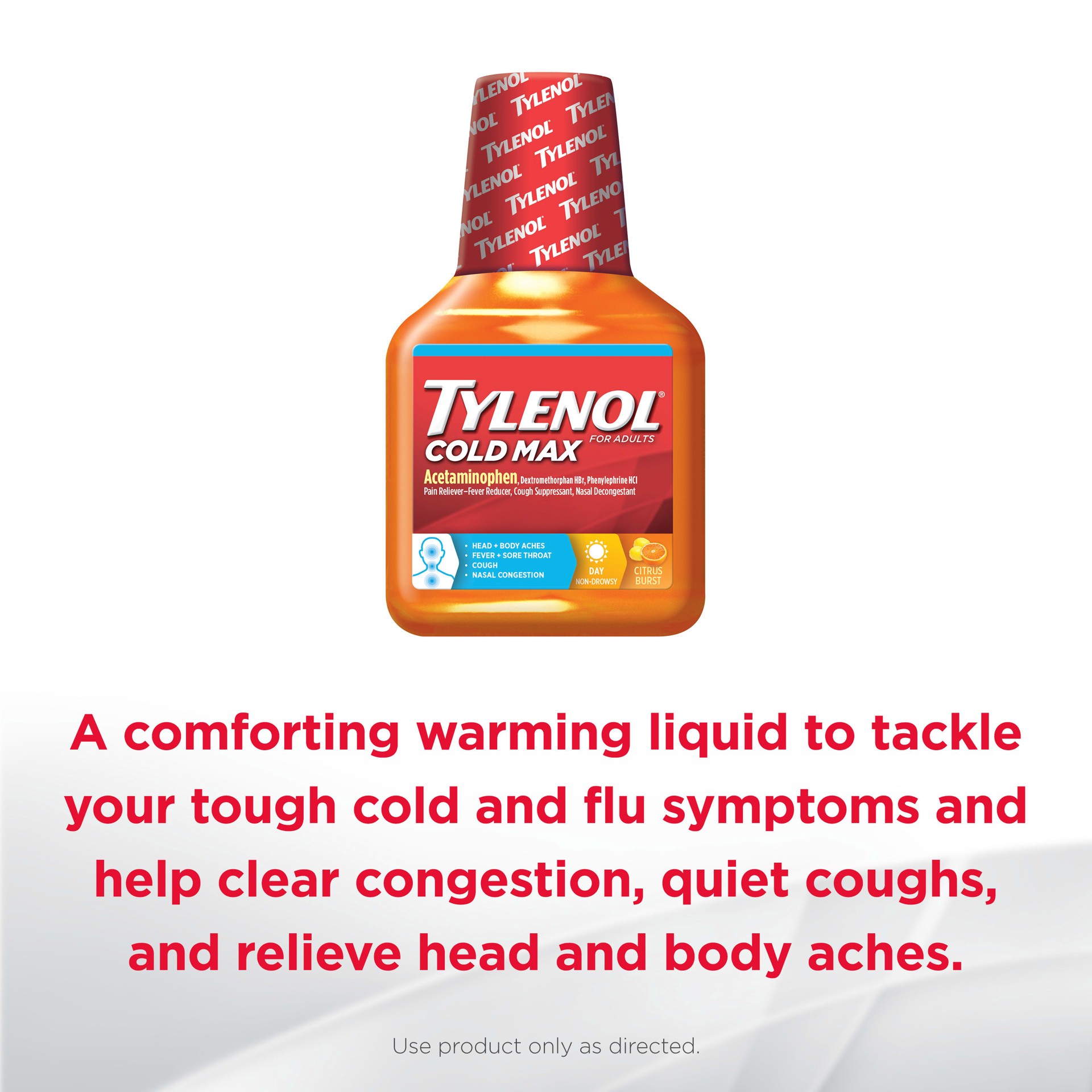 slide 2 of 5, TYLENOL Cold + Flu + Cough Daytime Liquid, Citrus Burst, 8 Fl. Oz, 8 fl oz