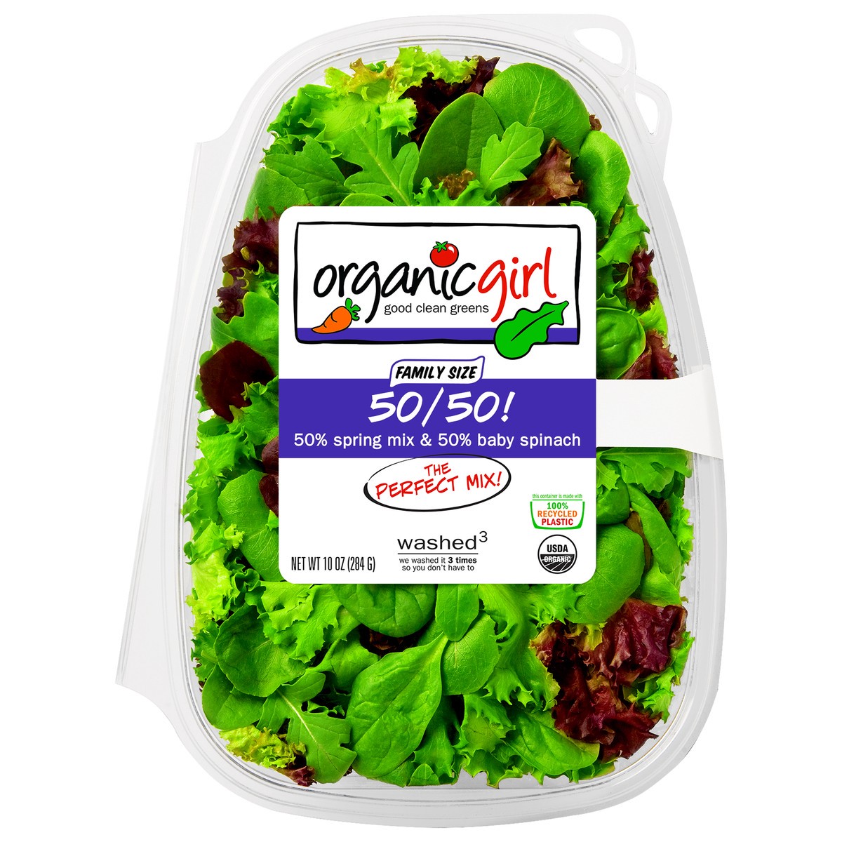 slide 1 of 3, Organic Girl Organicgirl Spring Mix & Baby Spinach, 50/50!, Family Size, 10 Ounce, 10 oz