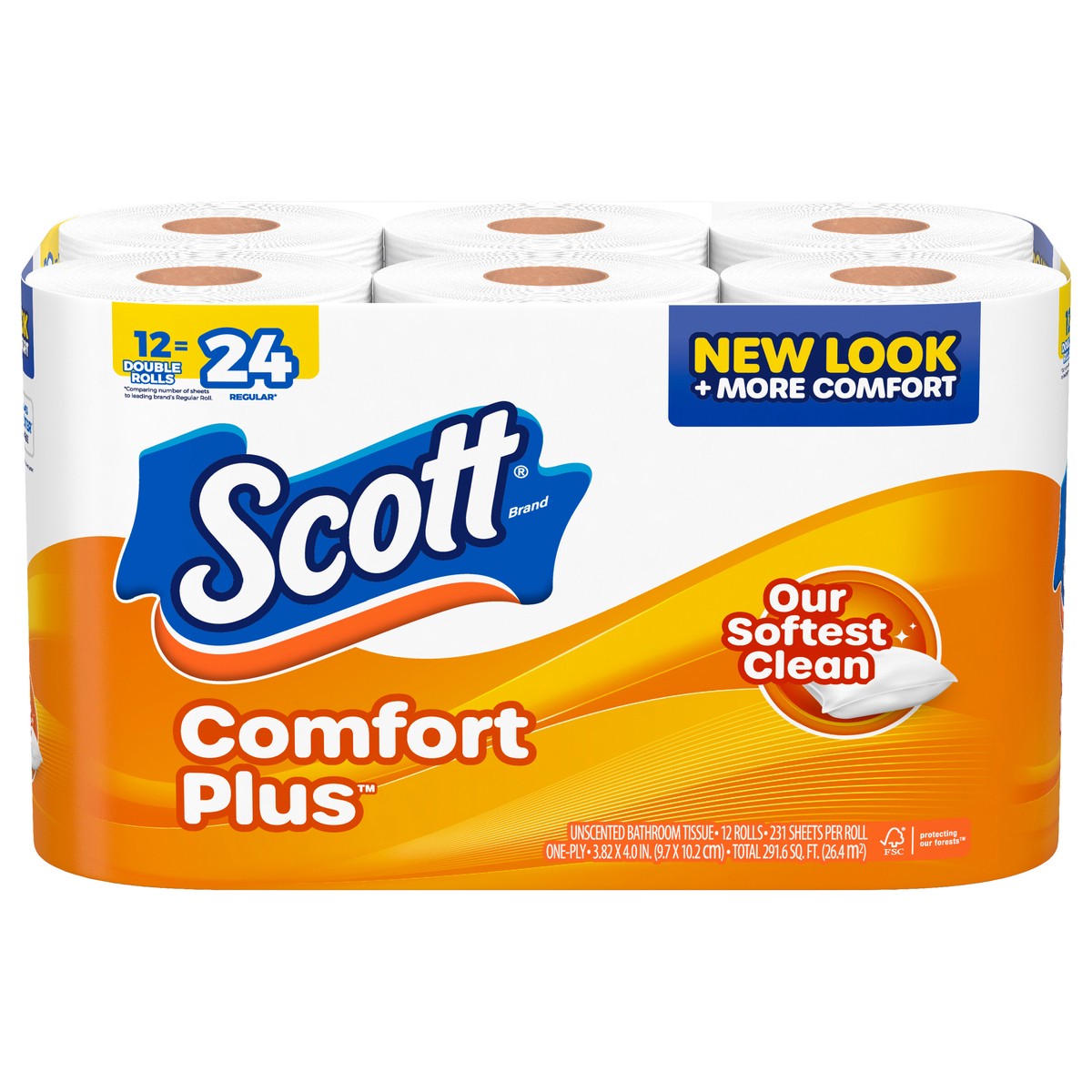 slide 1 of 9, Scott ComfortPlus Toilet Paper, 12 Double Rolls, 231 Sheets per Roll, Septic-Safe, 1-Ply Toilet Tissue, 12 ct