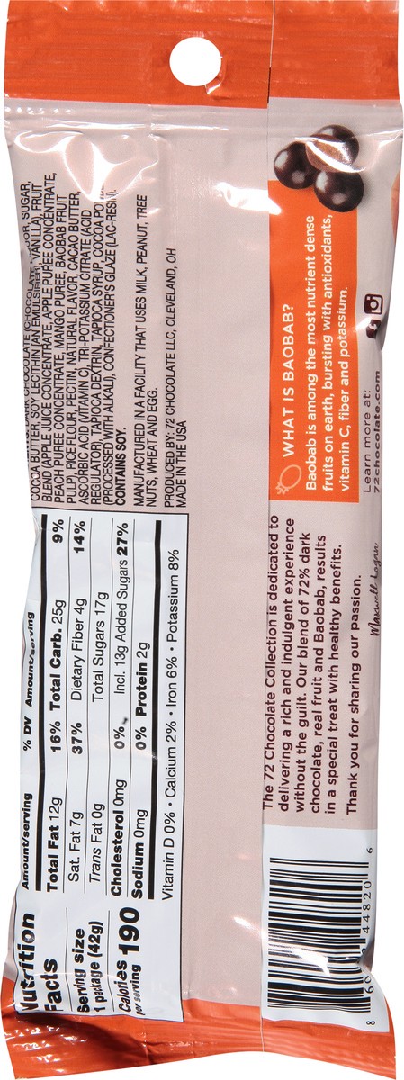 slide 10 of 12, The 72 Chocolate Collection 72% Dark Chocolate Peach Mango Baobab Bites 1.5 oz, 1.5 oz