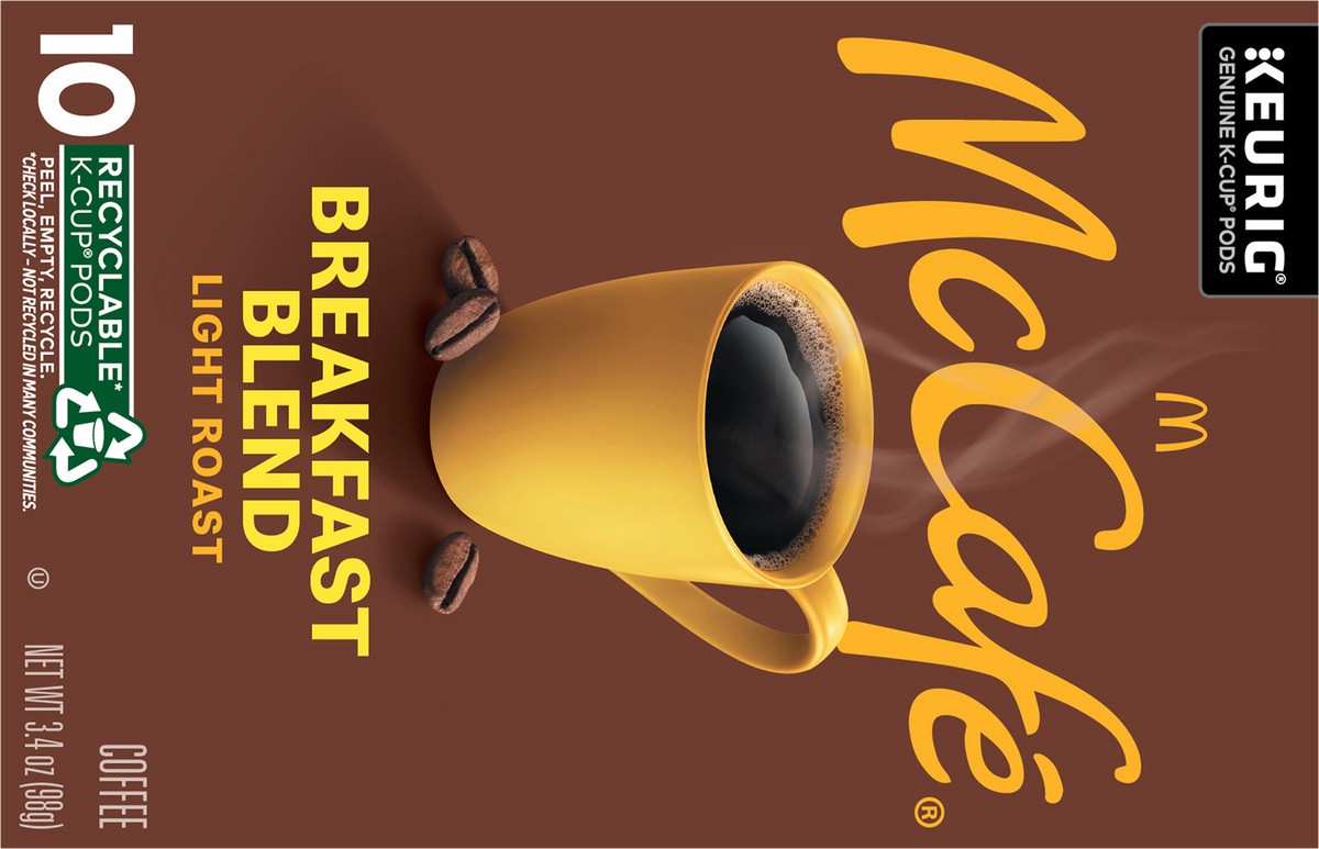 slide 7 of 10, McCafé Breakfast Blend, Single Serve Coffee Keurig K-Cup Pods, Light Roast- 10 ct, 10 ct