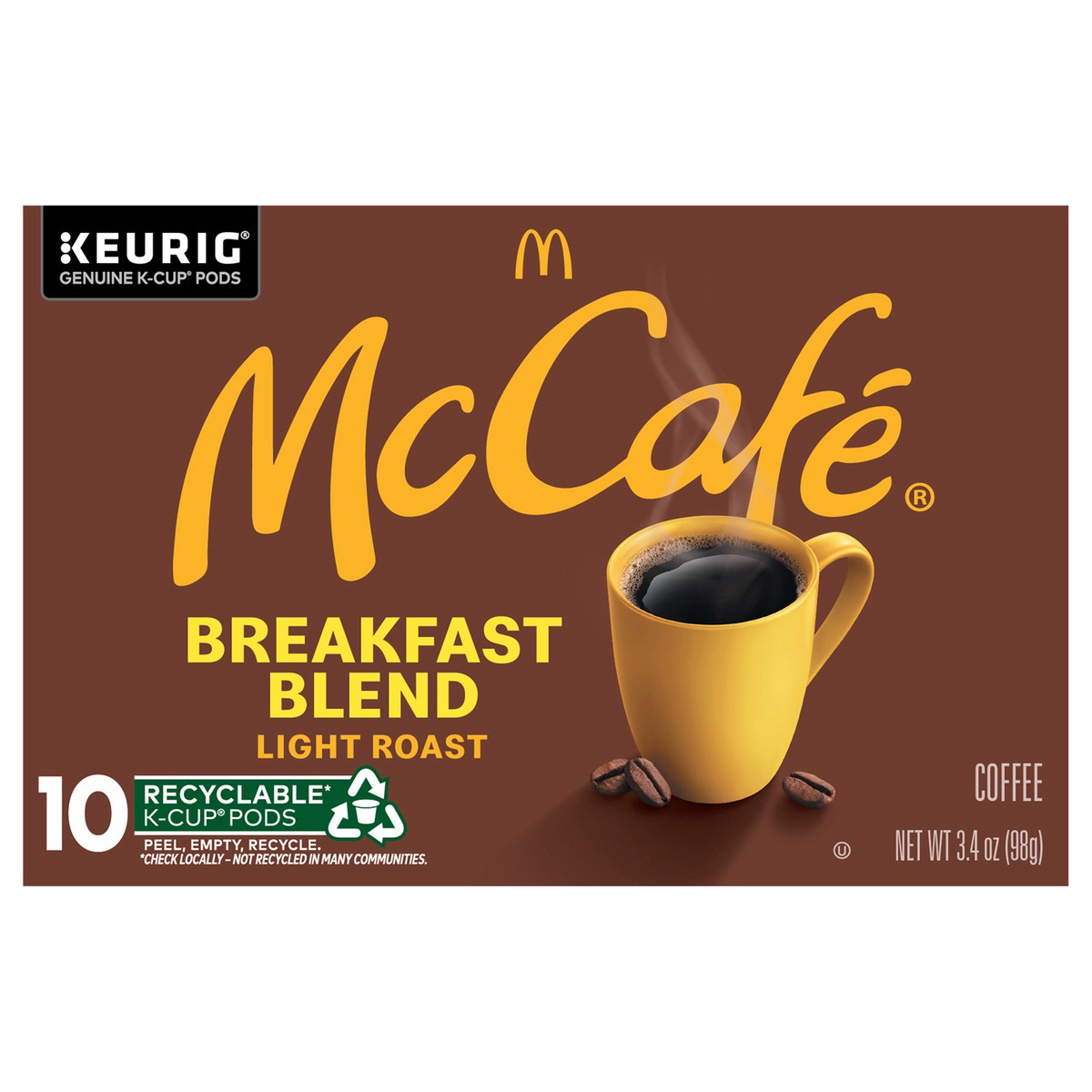 slide 10 of 10, McCafé Breakfast Blend, Single Serve Coffee Keurig K-Cup Pods, Light Roast- 10 ct, 10 ct