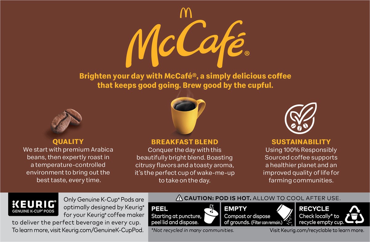 slide 8 of 10, McCafé Breakfast Blend, Single Serve Coffee Keurig K-Cup Pods, Light Roast- 10 ct, 10 ct