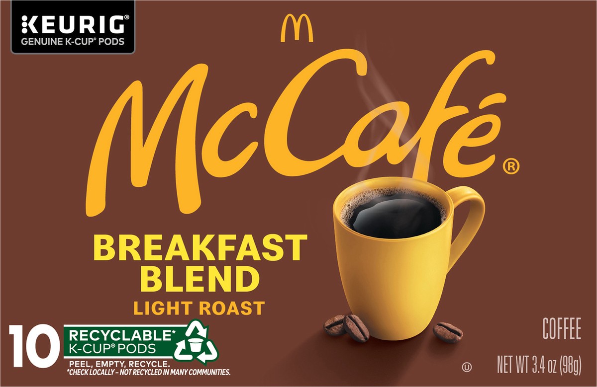 slide 2 of 10, McCafé Breakfast Blend, Single Serve Coffee Keurig K-Cup Pods, Light Roast- 10 ct, 10 ct