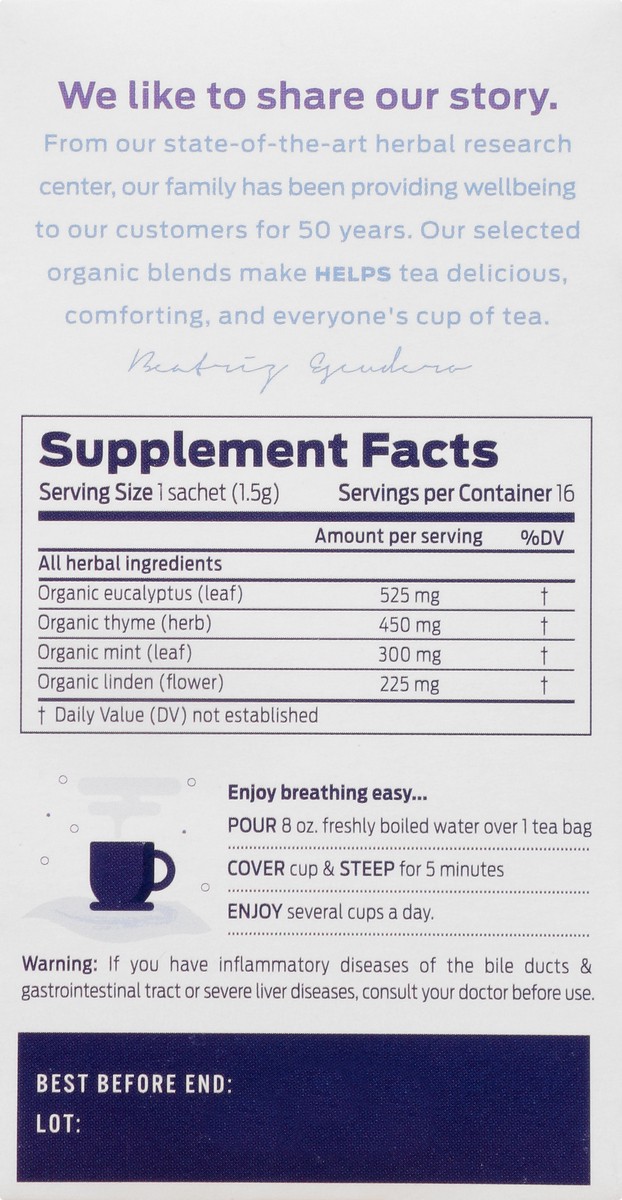 slide 8 of 9, Helps Organic Breathe Well Caffeine Free Bags Tea 16 ea, 20 ct