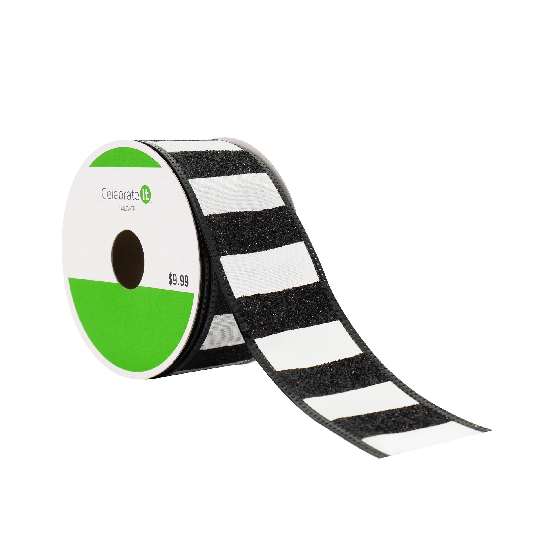 slide 3 of 3, 1.5" X 10yd. Striped Glitter Wired Taffeta Ribbon By Celebrate It Tailgate, 1.5 in x 10 yd