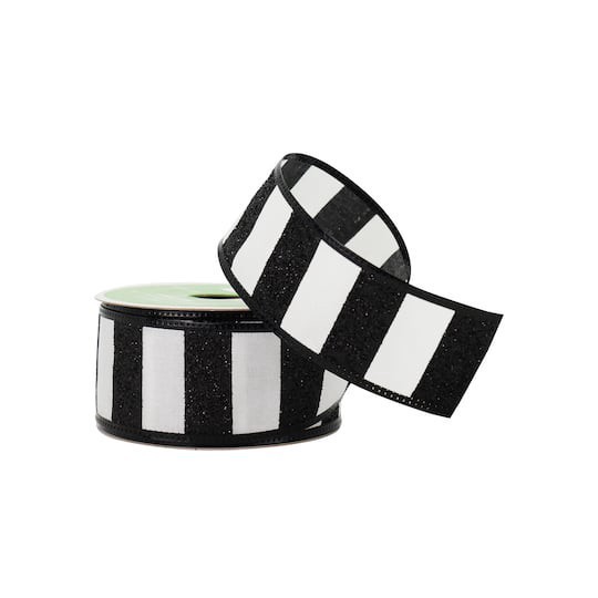 slide 1 of 3, 1.5" X 10yd. Striped Glitter Wired Taffeta Ribbon By Celebrate It Tailgate, 1.5 in x 10 yd