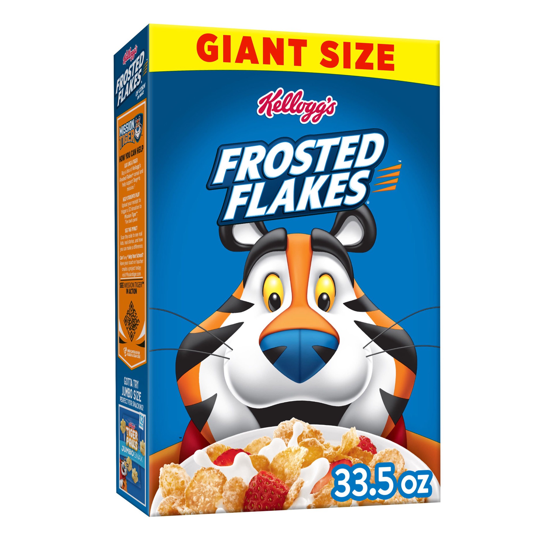 slide 1 of 7, Frosted Flakes Kellogg's Frosted Flakes Breakfast Cereal, 8 Vitamins and Minerals, Kids Snacks, Giant Size, Original, 33.5oz Box, 1 Box, 33.5 oz