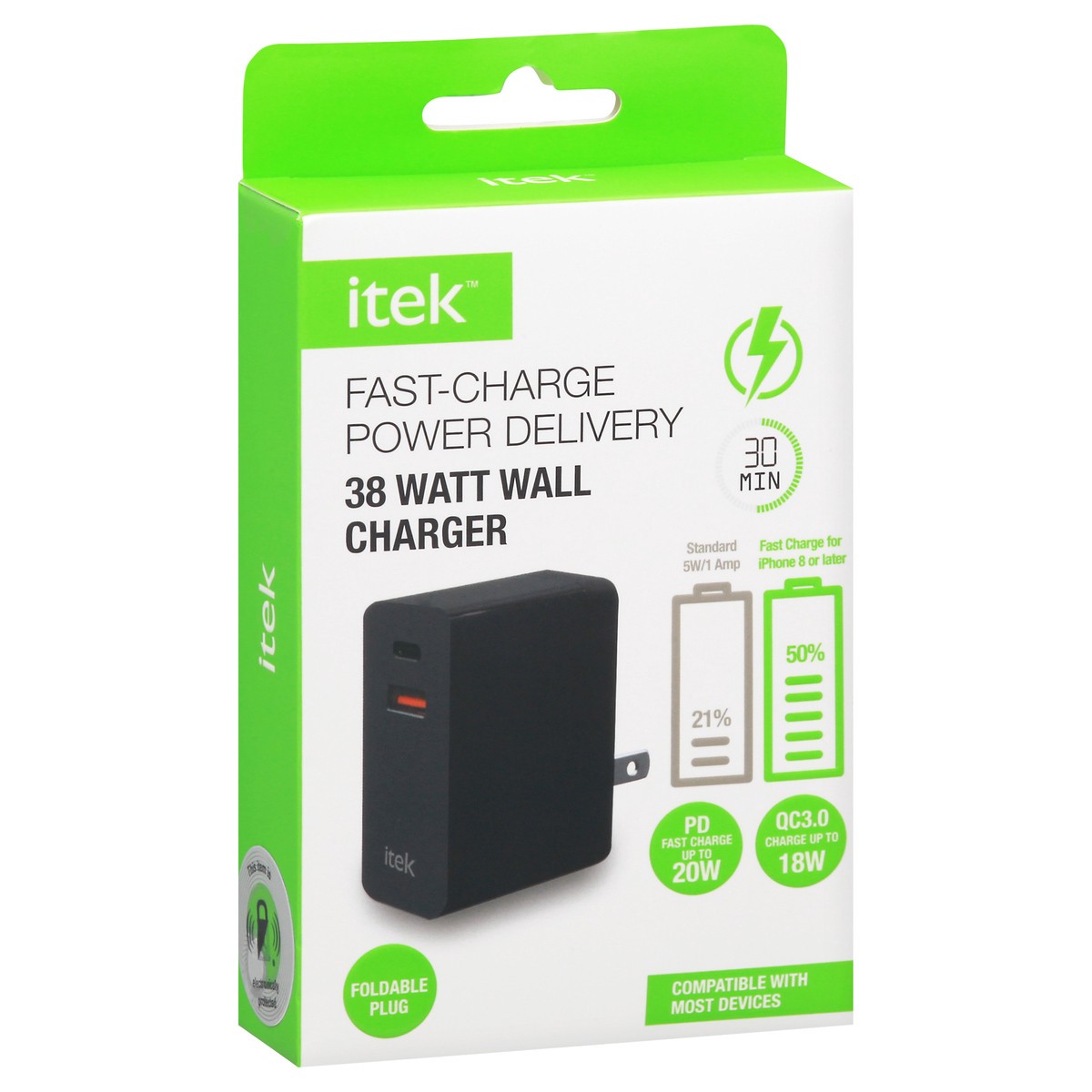 slide 4 of 9, itek 38 Watt Wall Fast-Charge Power Delivery Charger 1 ea, 1 ct